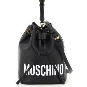 MOSCHINO LOGO BUCKET BAG OS Black, White Leather