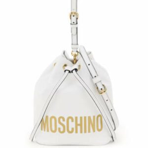 MOSCHINO LOGO BUCKET BAG OS White, Gold Leather