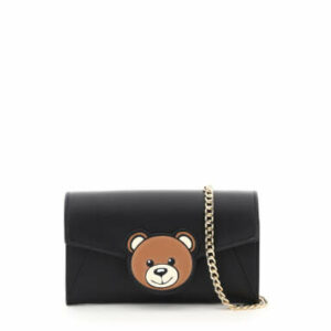 MOSCHINO MINI BAG CHAIN TEDDY BEAR PATCH OS Black Leather