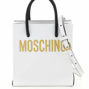 MOSCHINO MINI SHOPPER WITH LOGO OS White, Black, Gold Leather