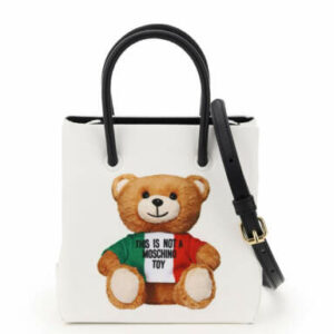 MOSCHINO MINI TOTE BAG WITH ITALIAN TEDDY BEAR PRINT OS White Technical, Leather