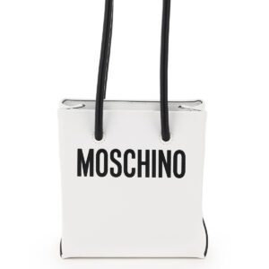 MOSCHINO MINI TOTE BAG WITH LOGO OS White, Black Leather