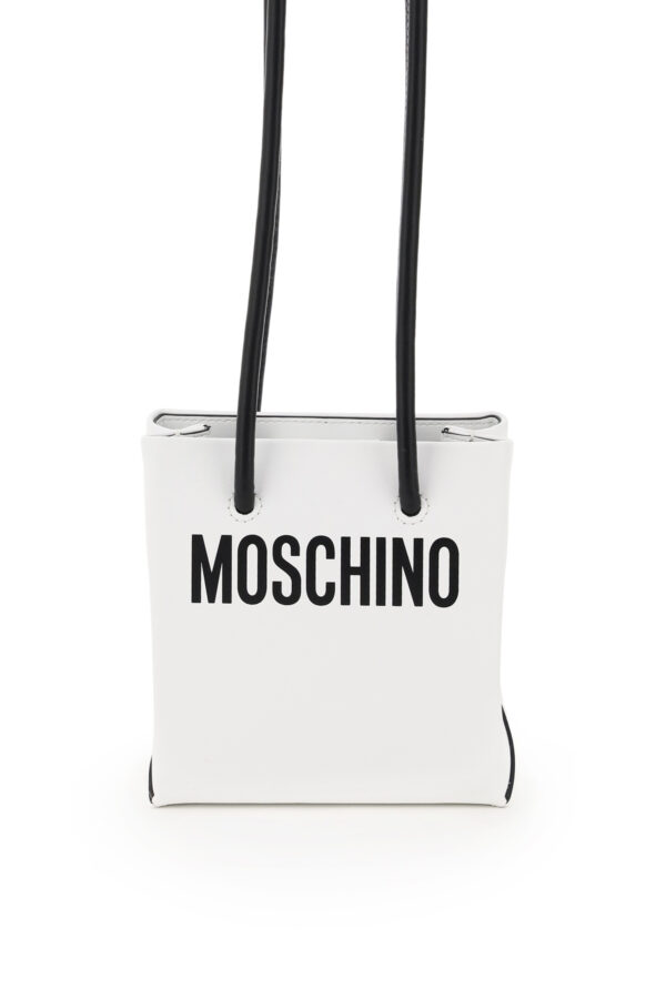 MOSCHINO MINI TOTE BAG WITH LOGO OS White, Black Leather