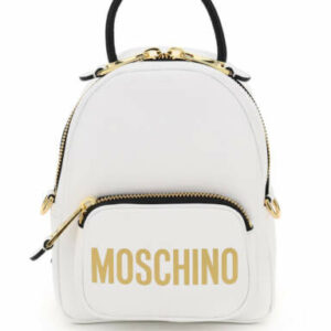 MOSCHINO SMALL BACKPACK LOGO PRINT OS White, Black, Gold Leather