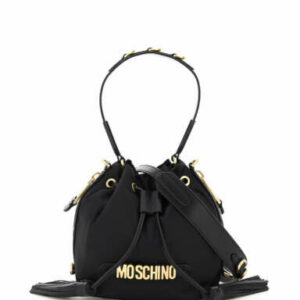 MOSCHINO SMALL BUCKET BAG MOSCHINO LETTERING OS Black Technical, Leather, Cotton