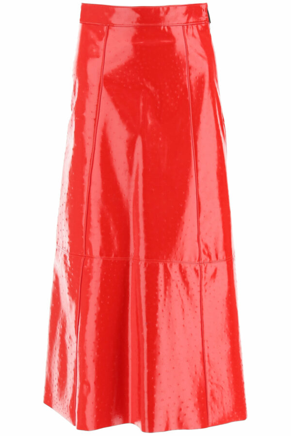 MSGM OSTRICH-EFFECT FAUX LEATHER MIDI SKIRT 40 Red Faux leather