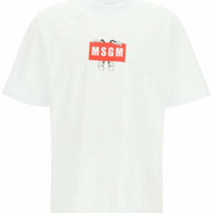 MSGM T-SHIRT WITH LOGO PRINT M White Cotton