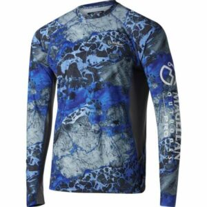 Magellan Outdoors Men's Pro Angler Pieced RT Wav3 Camo Long Sleeve Crew Top Blue/Black, Large - Men's Fishing Tops at Academy Sports