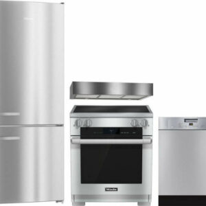 Miele 4 Piece Kitchen Appliances Package with Bottom Freezer Refrigerator, Electric Range and Dishwasher in Stainless Steel MIRERADWMW2000