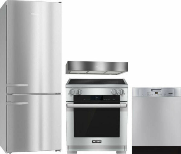 Miele 4 Piece Kitchen Appliances Package with Bottom Freezer Refrigerator, Electric Range and Dishwasher in Stainless Steel MIRERADWMW2000