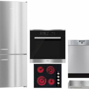 Miele 5 Piece Kitchen Appliances Package with Bottom Freezer Refrigerator and Dishwasher in Stainless Steel MIRECTDWRH2021