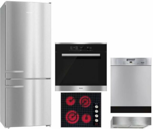 Miele 5 Piece Kitchen Appliances Package with Bottom Freezer Refrigerator and Dishwasher in Stainless Steel MIRECTDWRH2021