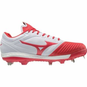 Mizuno Women's Sweep 5 Low Metal Softball Cleats White/Red, 9 - Women's Softball at Academy Sports
