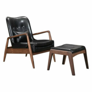 Modern Contemporary Living Lounge Room Chair & Ottoman, Black, Faux Le