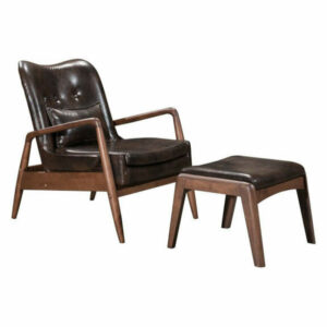 Modern Contemporary Living Lounge Room Chair & Ottoman, Brown, Faux Le