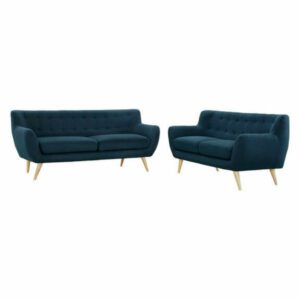 Modern Contemporary Living Room 2-Piece Set, Navy, Fabric, Plywood