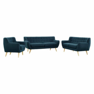 Modern Contemporary Living Room 3-Piece Set, Navy, Fabric, Plywood