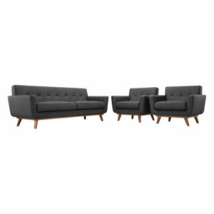 Modern Contemporary Living Room Armchairs and Sofa 3-Piece Set Gray