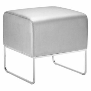 Modern Contemporary Living Room Ottoman, Silver Leatherette Chrome Ste