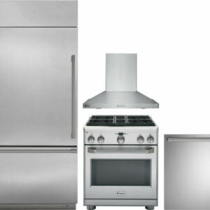 Monogram 4 Piece Kitchen Appliances Package with Bottom Freezer Refrigerator, Gas Range and Dishwasher in Stainless Steel MORERADWRH160