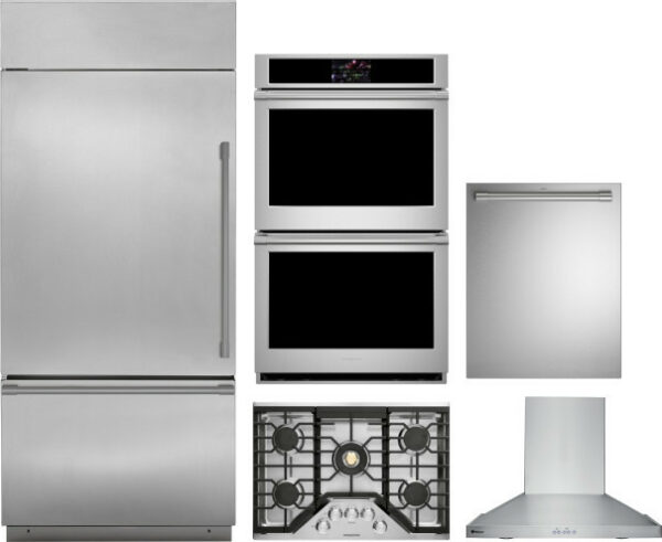 Monogram 5 Piece Kitchen Appliances Package with Bottom Freezer Refrigerator and Dishwasher in Stainless Steel MORECTWODW348