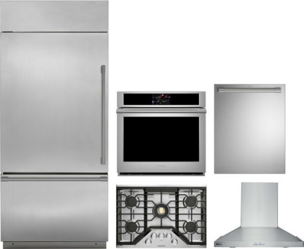 Monogram 5 Piece Kitchen Appliances Package with Bottom Freezer Refrigerator and Dishwasher in Stainless Steel MORECTWODW356