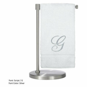 Monogrammed Bath Towel, Set of 2, Silver Script embroidery, Initial G