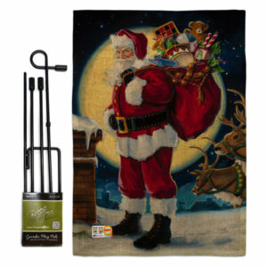 Moonlit Santa Winter Christmas Garden Flag Set