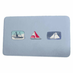 Nantucket Boat Trio Geometric Print Bath Mat, Blue, 21"x34"