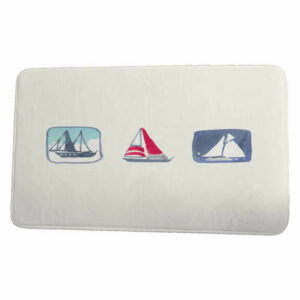 Nantucket Boat Trio Geometric Print Bath Mat, Ivory, 17"x24"