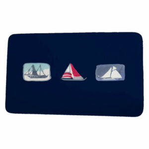 Nantucket Boat Trio Geometric Print Bath Mat, Navy, 17"x24"