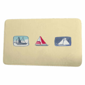 Nantucket Boat Trio Geometric Print Bath Mat, Yellow, 21"x34"