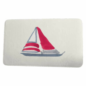 Nantucket Sail Away Geometric Print Bath Mat, Ivory, 17"x24"