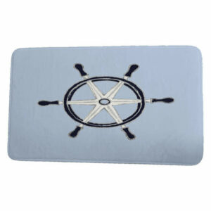 Nantucket Ship Wheel Geometric Print Bath Mat, Blue, 17"x24"