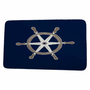 Nantucket Ship Wheel Geometric Print Bath Mat, Navy, 17"x24"