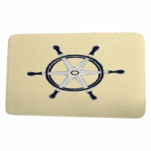 Nantucket Ship Wheel Geometric Print Bath Mat, Yellow, 21"x34"