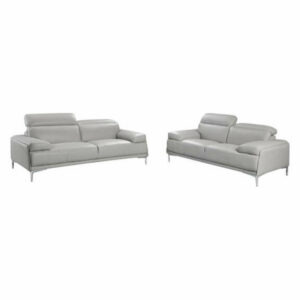 Nicolo 2-Piece Modern Premium Leather Living Room Set, Light Grey