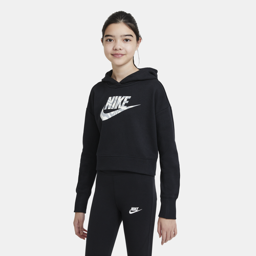 Nike Girls Nike Crop Hoodie - Girls' Grade School Black/White Size M