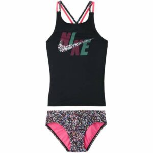 Nike Girls' Swim Pixel Party Spiderback Tankini Two-Piece Swimsuit Black, Medium - Girl's Swim at Academy Sports