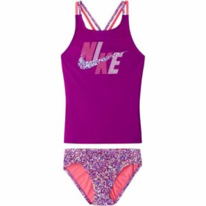 Nike Girls' Swim Pixel Party Spiderback Tankini Two-Piece Swimsuit Purple Bright, Large - Girl's Swim at Academy Sports