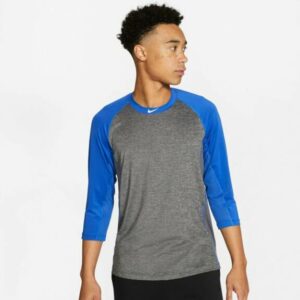 Nike Men's Dri-FIT 3/4 Sleeve Baseball T-Shirt Gray/Blue, Large - Mens Baseball Tops at Academy Sports