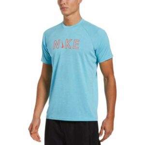 Nike Mens Swim Heather Logo Short Sleeve Hydroguard Aqua/Turquoise Dark, Large - Men's Swim Trunk at Academy Sports