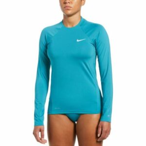 Nike Women's Swim Essential Long Sleeve Hydroguard Aqua/Turquoise, Medium - Women's Swimsuit Separates at Academy Sports