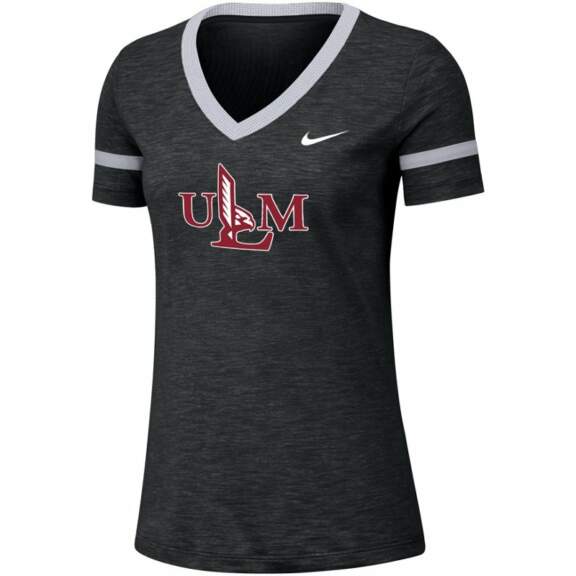 Nike Womens University of Louisiana at Monroe Dri-FIT Slub V-neck T-Shirt Black, Large - NCAA Women's at Academy Sports Nike Womens University of Louisiana at Monroe Dri-FIT Slub V-neck T-Shirt Black, Large - NCAA Women's at Academy Sports
