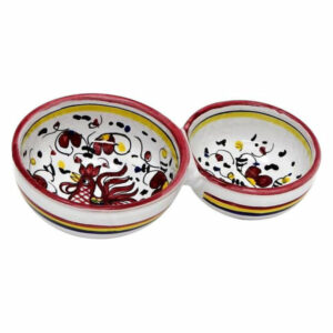 ORVIETO ROOSTER Divided Bowl Deruta Majolica Red Ceramic Dishwasher