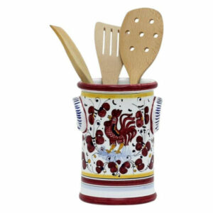 ORVIETO ROOSTER Utensil Holder Deruta Majolica Red Ceramic Dishwasher