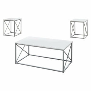 Offex 3Pc Contemporary Living Room Coffee & End Table Set White,Silver