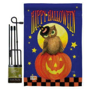 Owl Sitting on Jack-O-Lantern Fall Halloween Garden Flag Set