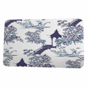 Palm Beach China Old Floral Print Bath Mat, Navy Blue, 17"x24"