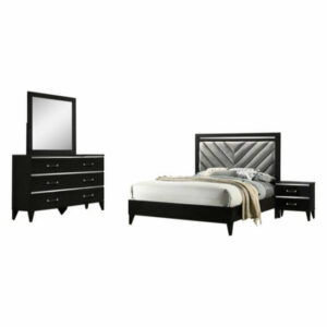 Plaza 4 Piece Bedroom Set, Black, King, Bed, Dresser, Mirror, 1 Nights